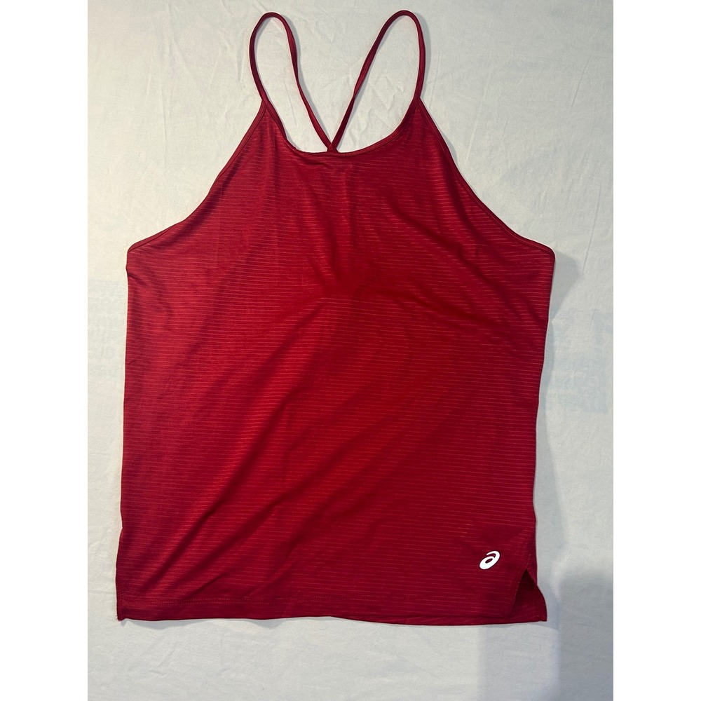 Asics Womens Red High Neck Crossback‎ Mesh Panel Activewear Tank Top Size Medium